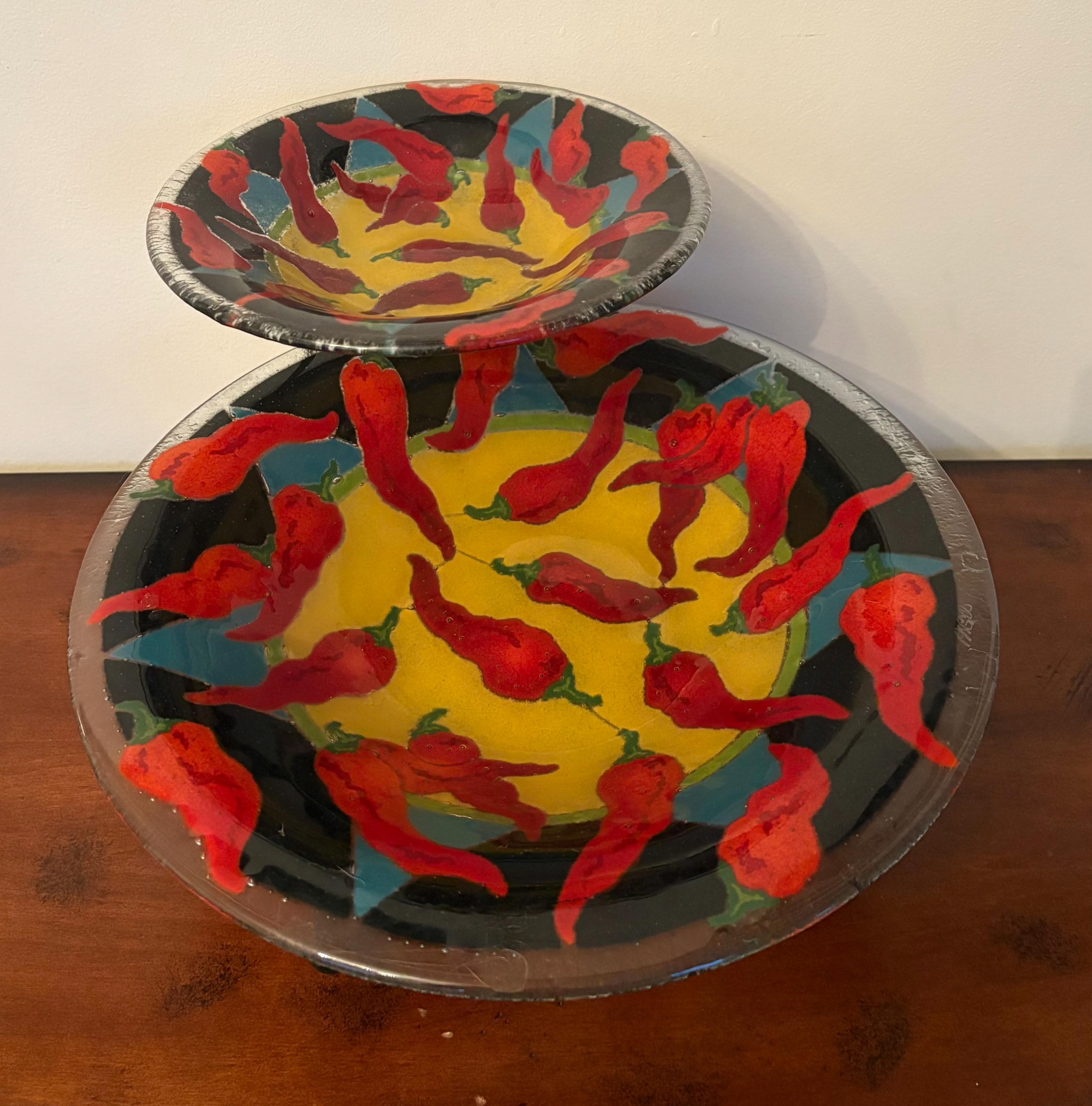 Peggy Karr Fused Glass Serving Bowl Set – Chili Pepper Art Glass