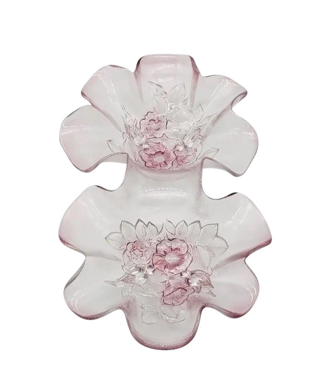 80s Roy Hamilton for Mikasa 花瓶 ピンク Mikasa Rosella Frosted Pale Pink Floral Double Relish Dish - Etsy