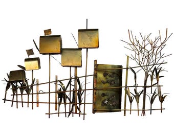 Curtis Jere Park Street Scene Trees Birds Wall Hanging Copper