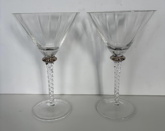 Vintage Style Bella Lux  Martini Glasses Set of 2 Twisted Stem Metallic Accent Cocktail Glasses Barware Elegant Modern Glassware