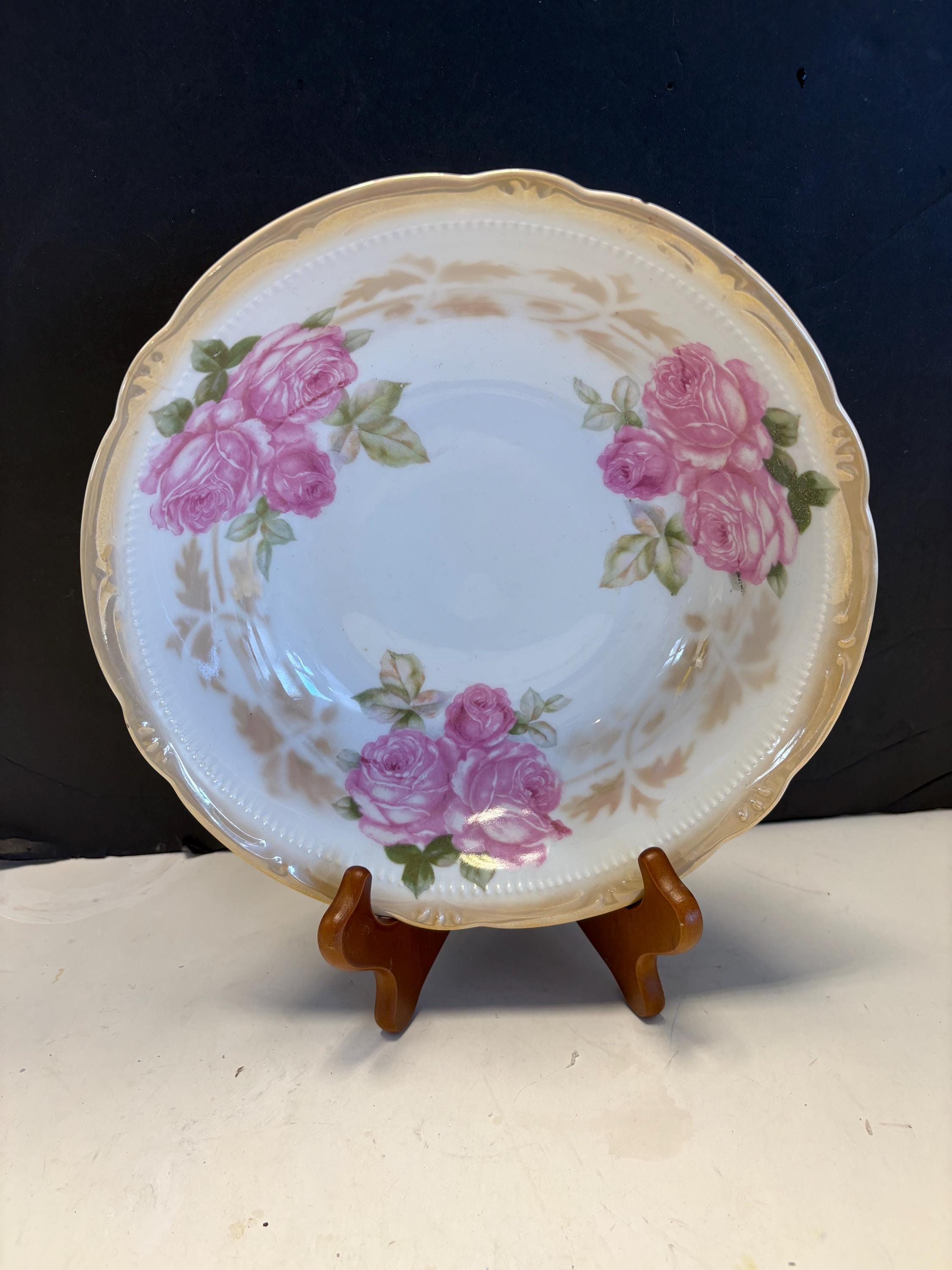 Antique German Porcelain Rose Bowl | Edwardian Floral Serving Bowl