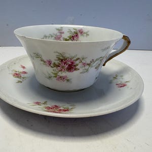 Vintage Theodore Haviland Limoges Teetasse und Untertasse Rosa Blumen Französisches Porzellan Cottagecore Teeset Ersatz