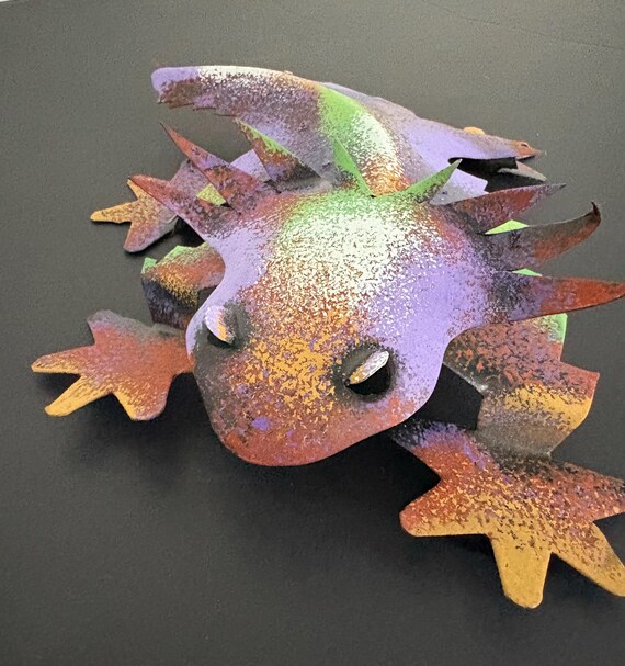 Kokopelli 8” Iquana Lizard Frog Multicolored Metal Sculpure a Pair
