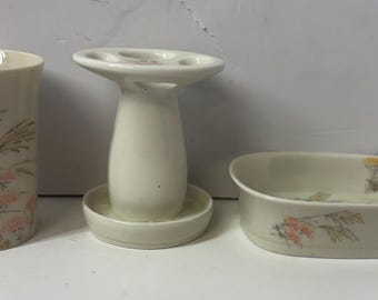 Vintage Takahashi San Francisco Soft Flower Bathroom Set Soapdish