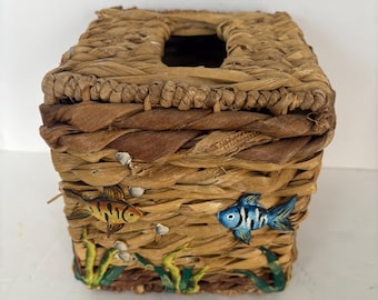 Geflochtene quadratische Taschentücherbox-Abdeckung Fisch-tropisches nautisches Thema