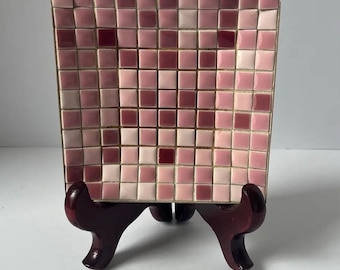 MCM  Vintage 5” Square Pink Red Mosaic Tile Trinket Dish Cachepot