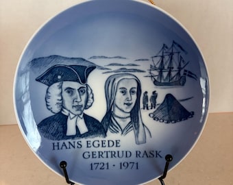 Plato Royal Copenhagen Hans Egede 1971, porcelana danesa azul y blanca, plato conmemorativo de Groenlandia, decoración de pared escandinava.