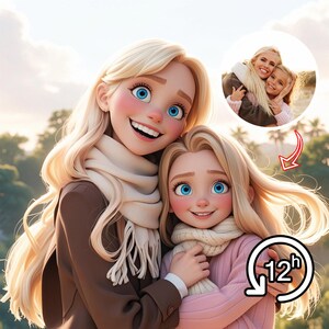 Mother Day Gift, Pixar Style Portrait from Photo, 3D Cartoon Portrait Gift, Digital Pixar Character File, Customized Family Portrait Gift