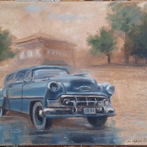 Original Oil Painting – Chevrolet 210 Sedan 1953, Classic Vintage Car Artwork