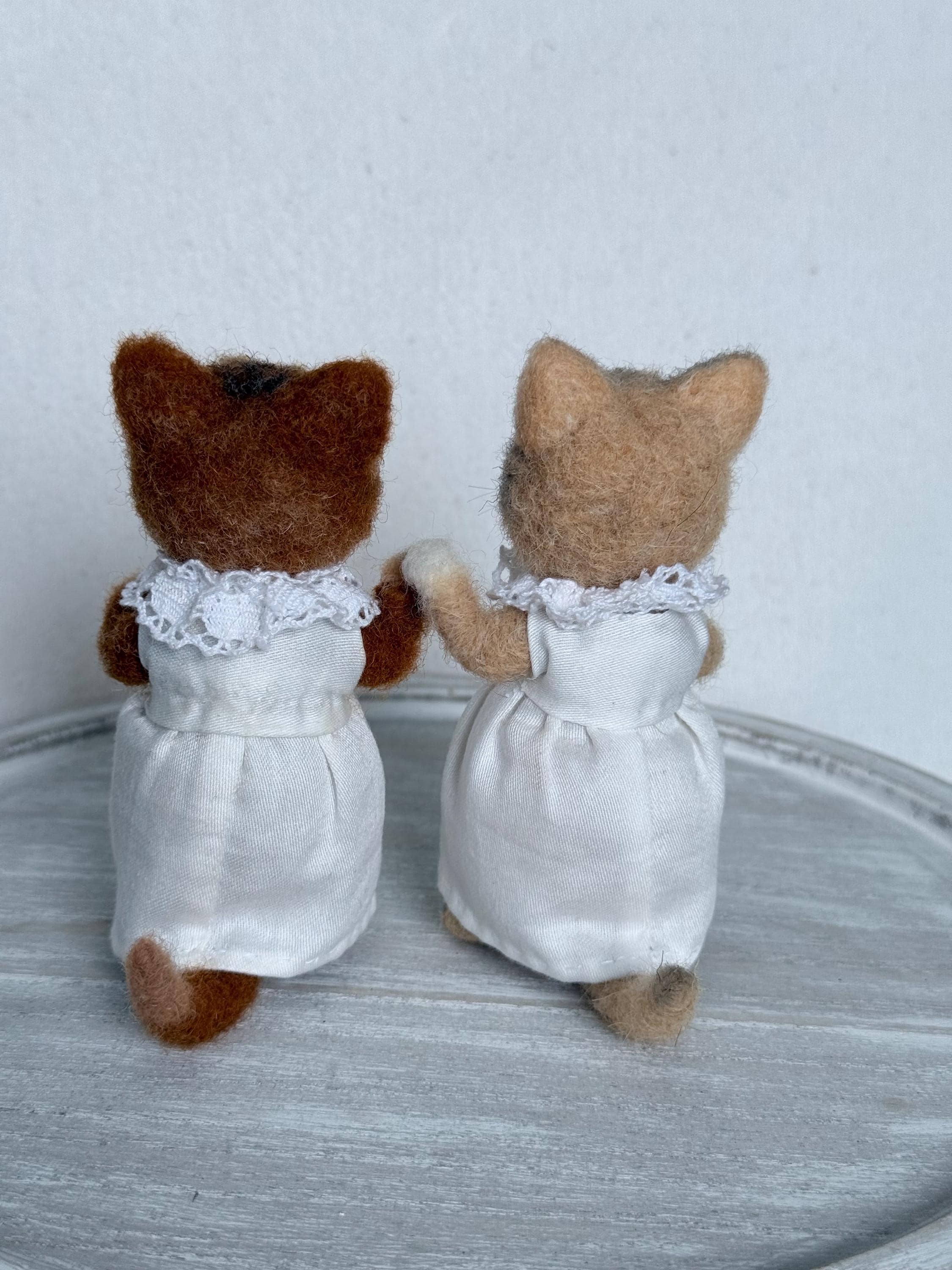 Moppet and Mittens – Needle Felted Wool Kittens in Cotton Dresses