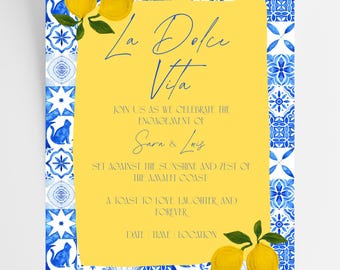 Bachelorette einladen, Frau zu Einladung, digitaler Download, Dolce Vita Einladung, Amalfi Themen einladen, Zitronen Einladung