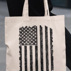 Vintage USA Flag Tote Bag, American Flag Tote Bag, Canvas Shopping Bag, Patriotic Gift, Fourth Of July Tote Bag, Eco-Friendly Reusable Tote