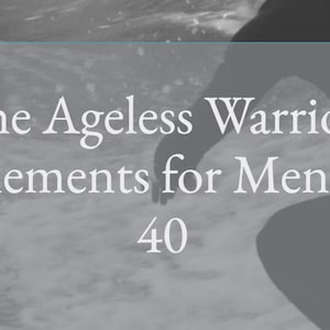 Könnte beinhalten: Schwarz-Weiß-Bild mit dem Text: "The Ageless Warrior: Supplements for Men Over 40." Das Bild zeigt eine Silhouette einer Person in einer dynamischen Pose vor einem strukturierten Hintergrund, möglicherweise Wasser oder einem ähnlichen Element.