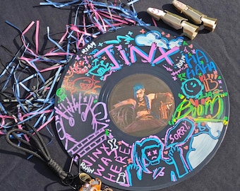 Jinx Graffiti Simulation Record Gift Pack,Jinx's Chomper Monkey Keychain,Jinx's Middle Finger,Arcane  Accessories,Arcane Decorations,