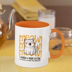 Grappige levendige keramische koffiemok voor kattenliefhebbers | Keramische mok, koffiemok, schattige mok, kattenmok, ik wou dat ik een kat was | Cadeaus voor kattenliefhebbers