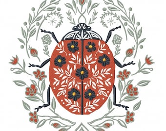 Floral Ladybug Embroidery Design: Boho Insect Pattern (5 Sizes, Instant Download
