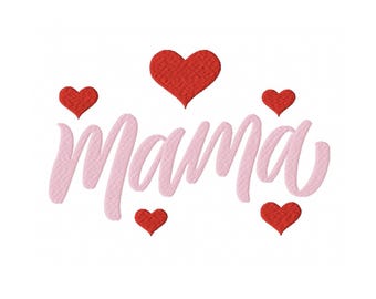 Schemi da ricamo per la festa della mamma, testo "Mamma" con cuore, 5 misure, download immediato