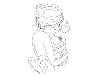 Diseño de bordado de amor entre madre y bebé: 6 tamaños, descarga instantánea
