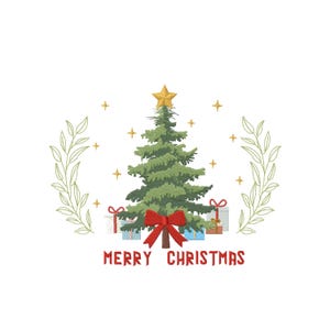 Merry Christmas Tree Embroidery Design – 4 Sizes, Instant Download