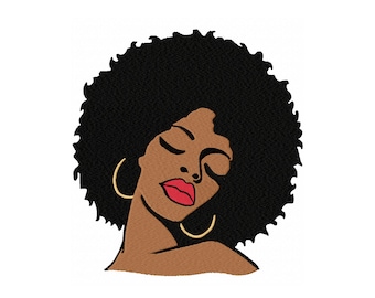 Afro Woman Portrait Machine Embroidery Design – 5 Sizes, Instant Download