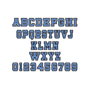 Varsity Collegiate Athletics Schrift Stickerei - Sport Block Stickerei Alphabet, Buchstaben & Zahlen, Stickerei - 3 Größen, sofort Download