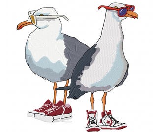 Seagull Machine Embroidery,Seagull with Glasses Embroidery Design,Instant Download 6 size