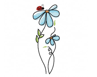 Ladybug Floral Machine Embroidery Design: Wildflower Pattern (Instant Download, 4 Sizes)