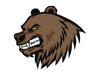Angry Bear Face Embroidery Design – 6 Sizes, Instant Download