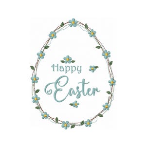 Huevo de Pascua con diseño de bordado floral: Patrón de Feliz Pascua (Descarga digital)