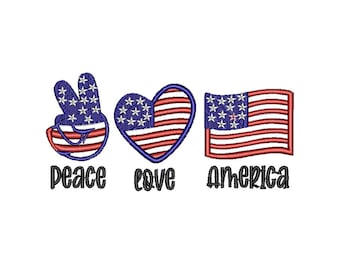 Peace Love America Embroidery Design, USA 250th Anniversary Machine Embroidery File