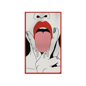 Bold Lips & Tongue Embroidery Design – Stylish and Modern, Artistic – 5 Sizes, Instant Download