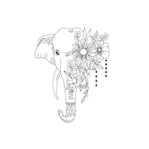 Elephant Artline Embroidery Design – 7 Sizes, Instant Download