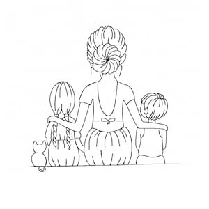 Mom and two children embroidery design mothers day embroidery design - 3 sizes Instant Download