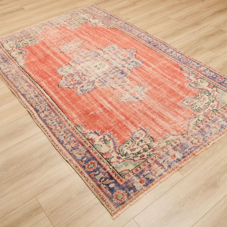 Vintage Patterned Handwoven Orange Carpet Etsy