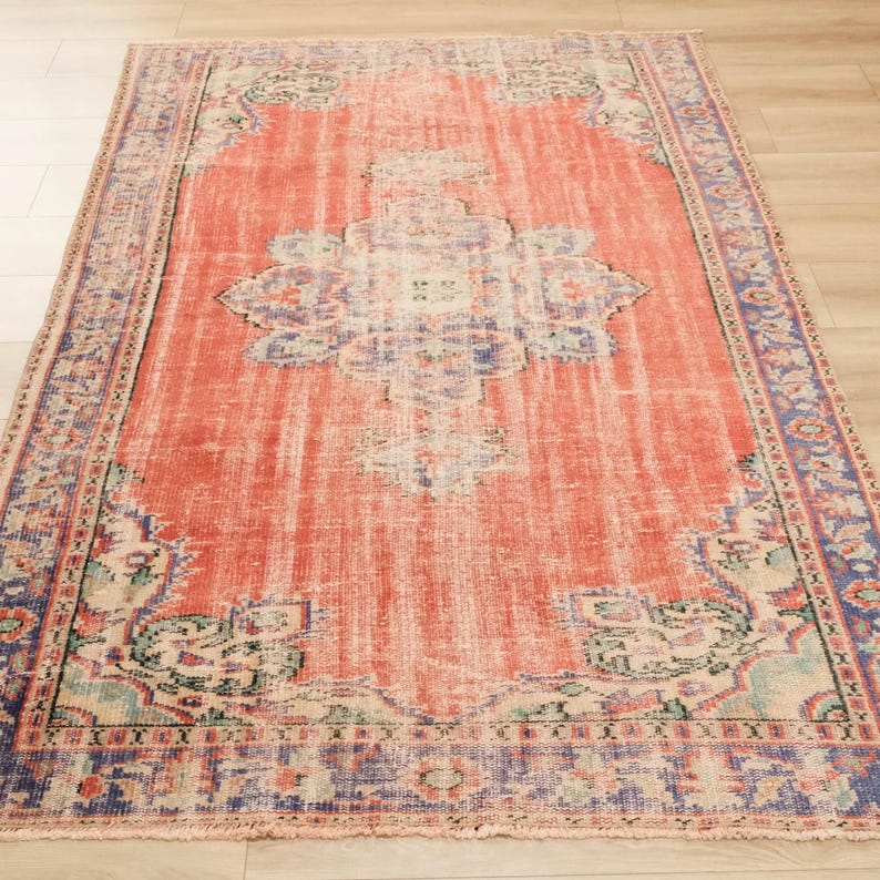 Vintage Patterned Handwoven Orange Carpet Etsy