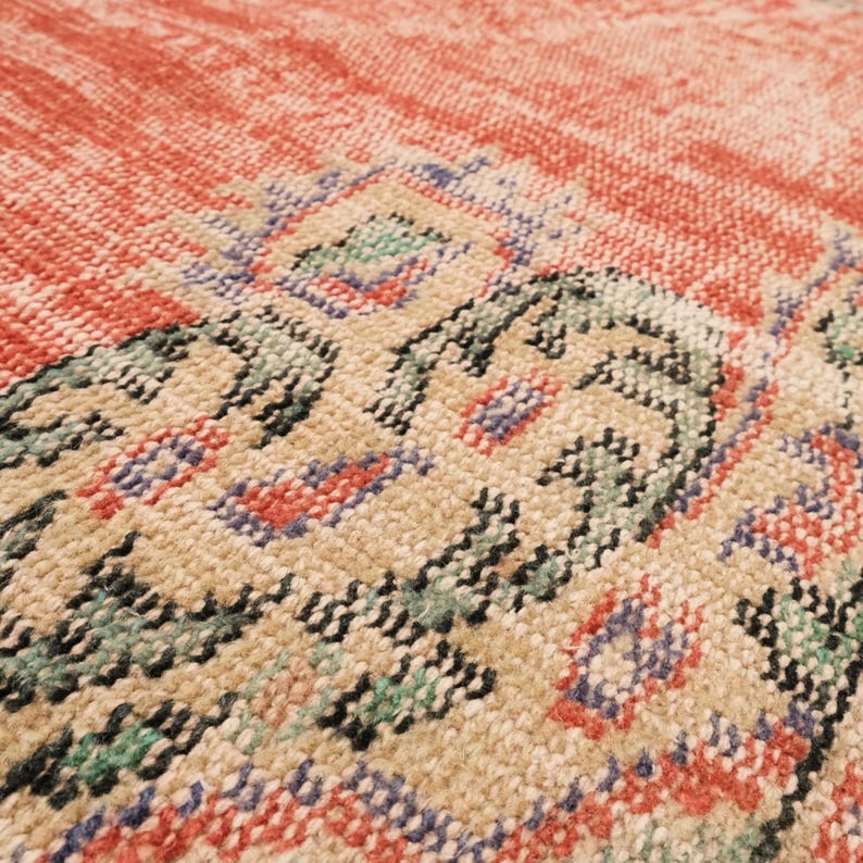 Vintage Patterned Handwoven Orange Carpet Etsy
