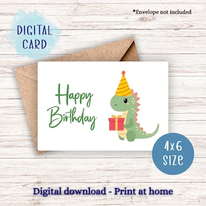 Birthday dinosaur greeting card, printable birthday card, dinosaur card, digital download, 4x6 greeting card, blank card, happy birthday
