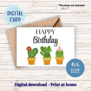 Cartão de feliz aniversário suculenta, cartão de aniversário para impressão, cartão suculenta, download digital, cartão de felicitações 4x6, cartão em branco, plantas