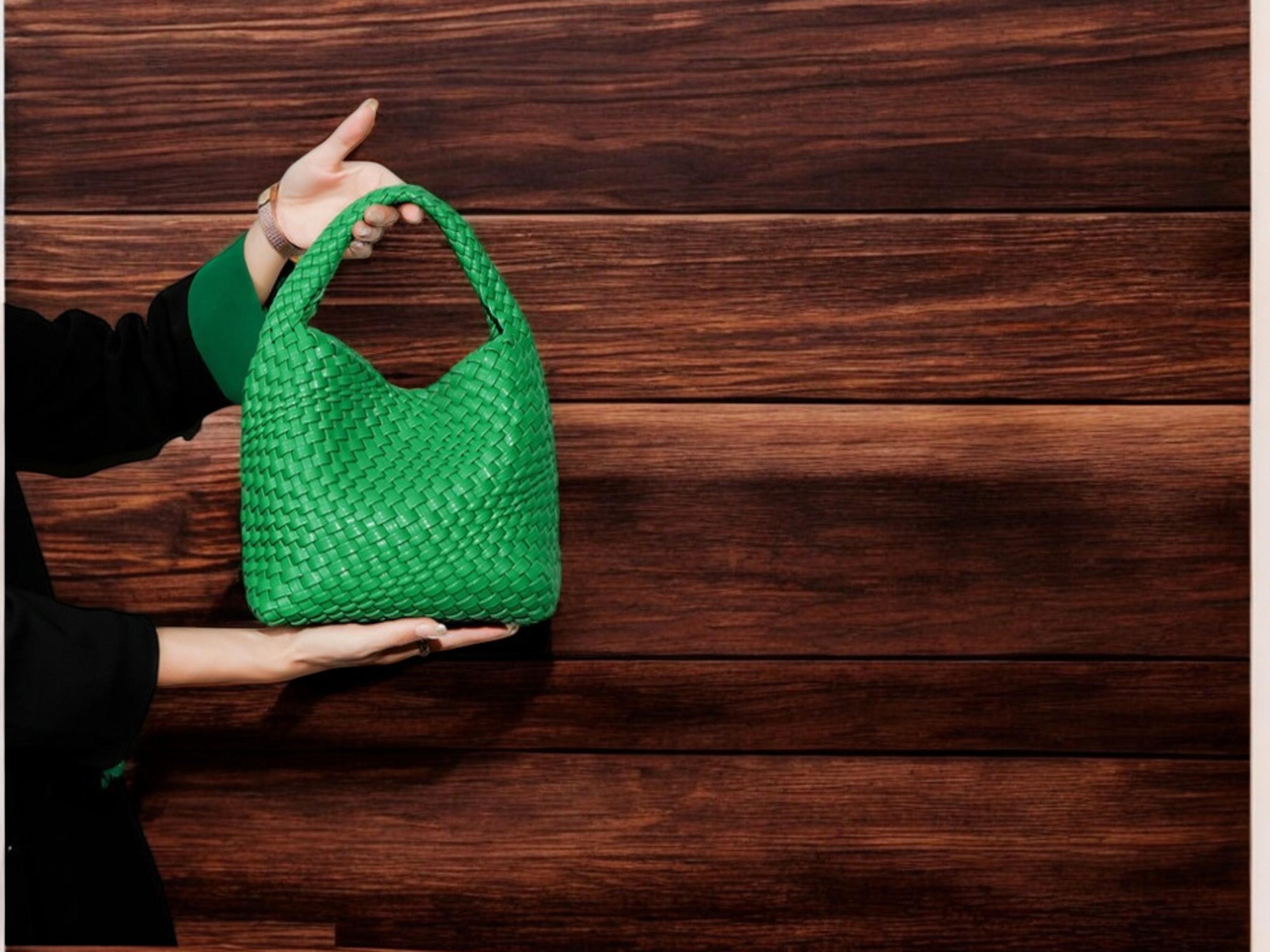 Women's Hand-Woven Vegan Leather Tote Bag With Matching Clutch - Multicolored Boho Hobo Purse