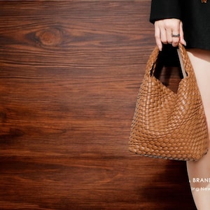Women Woven Tote Bag, Soft Vegan Leather Shoulder Bag, Large Capacity Hobo Handbag, Travel & Work Bag, Gift for Her, Stylish / Versatile