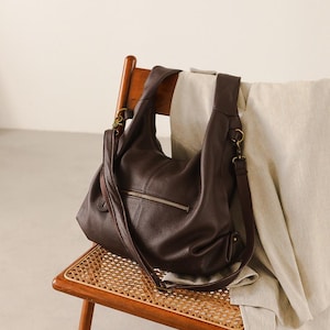 Sac fourre-tout souple en cuir véritable pour femme, sac hobo souple, sac messager de travail et de voyage, sac à main bandoulière, cadeau d'anniversaire pour elle