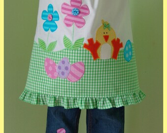 Custom Spring Chick Appliqued Peasant top and Jean set 12,18m,24m,2t,3t,4t,5t