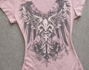 Y2K Pink Angel Wing Graphic Tee Slim Fit 2000s Top