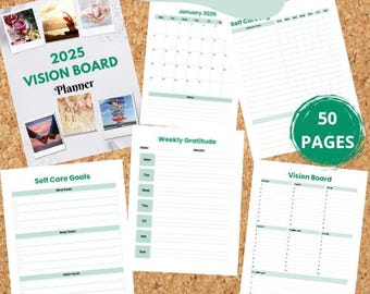 2025 Vision Board Planner | 50-Page Digital Printable Planner for Goal Setting, Gratitude, and Personal Growth