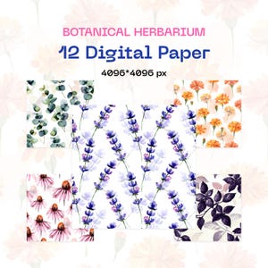12 carte digitali con fiori e foglie acquerellati — 4096×4096 px per artigianato / journaling