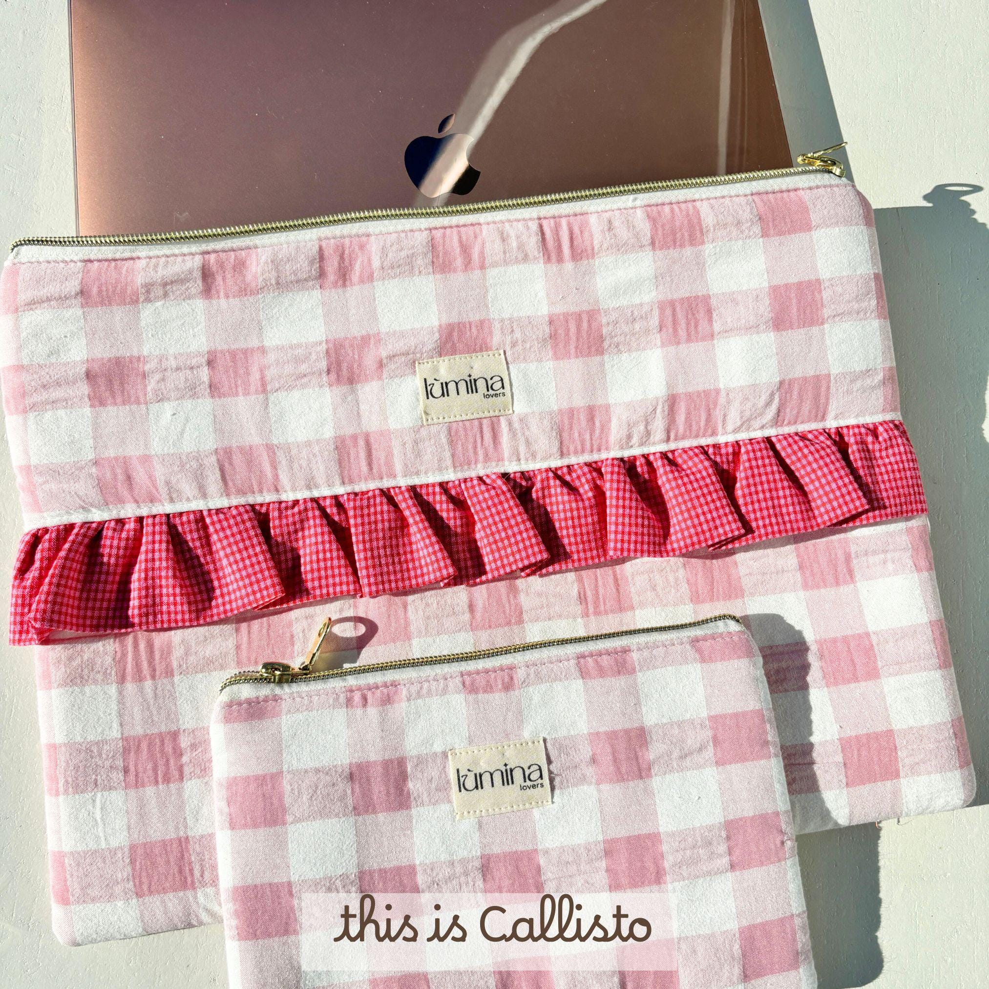 Pink Gingham Ruffle Laptop Sleeve, MacBook Dell Asus Lenovo Samsung ...