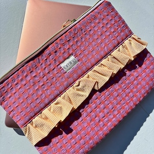 Housse pour ordinateur portable confortable avec volants, sac pour tablette iPad pochette personnalisée Vichy housse d'ordinateur portable personnalisée cadeau pour elle Vichy 13" 14"