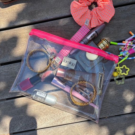 PVC Travel Pouch Transparent Flat Makeup Bag for Airport Security, TSA Toiletry  Bag, Aesthetic Neon Pink Zipper Organizer, Cosmetic Bag - Etsy Israel