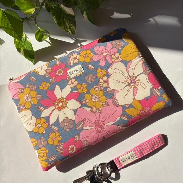 Floral Macbook Sleeve Laptop Cover 11" 13" 14" 15" 16" inches Pc Case iPad Tablet Bag Cable Pouch Padded Vintage Gift for Her custom made