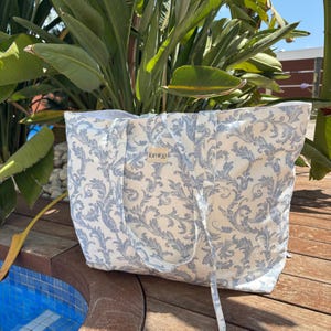 Tote bag, Cozy bag, Shopping bag, Summer beach bag, Gift for her, Soft bag, light blue white tote bag, Cottagecore bag, Cute bag, Big bag